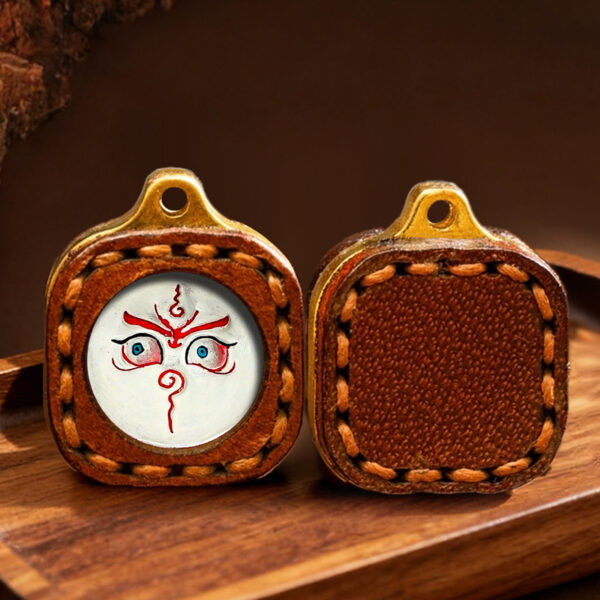 Hand-painted wipe thangka mini pendant Zakiram's past and present life Green Tara Fifth Master Tibetan leather case Small thangka