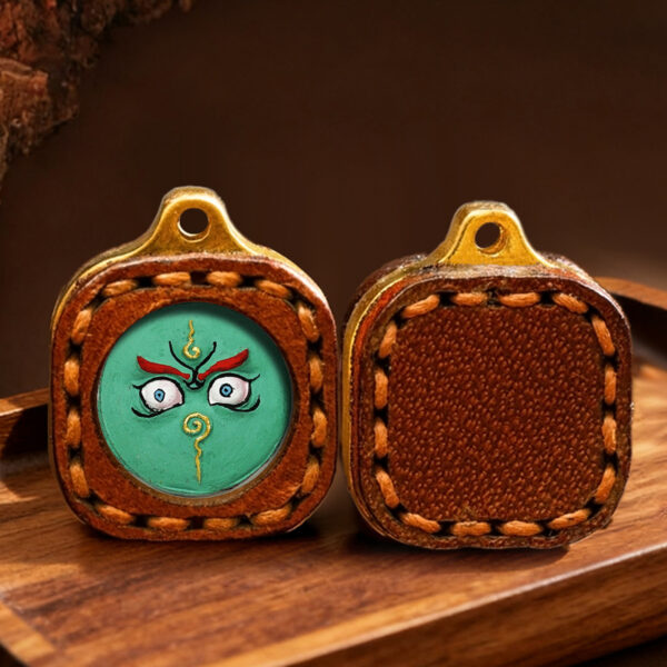 Hand-painted wipe thangka mini pendant Zakiram's past and present life Green Tara Fifth Master Tibetan leather case Small thangka