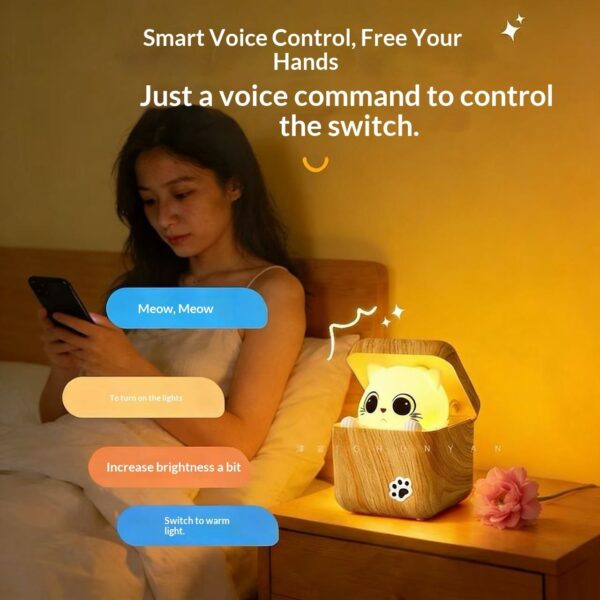 ShyCat Hide & Seek Smart Night Light - Voice Activated Cat Lamp for Kids Bedroom