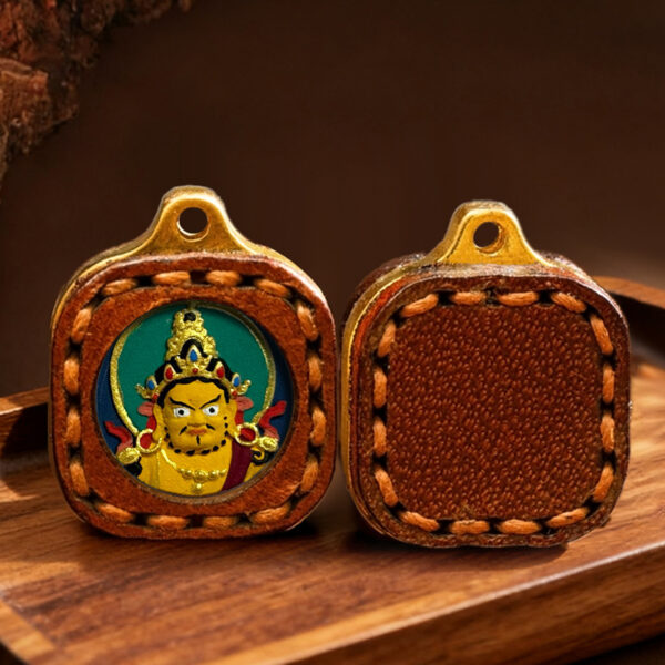 Hand-painted wipe thangka mini pendant Zakiram's past and present life Green Tara Fifth Master Tibetan leather case Small thangka