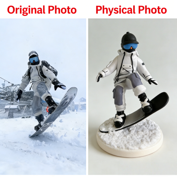 Artwork ID 235-Custom Soft Clay Figurine – Snowboarder – 18 cm (7.1 in) (Customer has given explicit consent to display this work as a showcase example)
