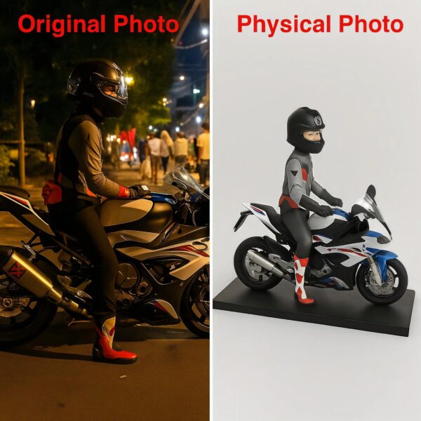 Artwork ID 241-Custom Soft Clay Figurine – Motorcycle Rider – 20 cm (7.9 in) (Customer has given explicit consent to display this work as a showcase example)