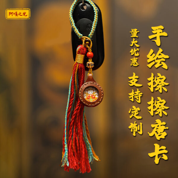 Hand-painted wipe thangka mini pendant Zakiram's past and present life Green Tara Fifth Master Tibetan leather case Small thangka